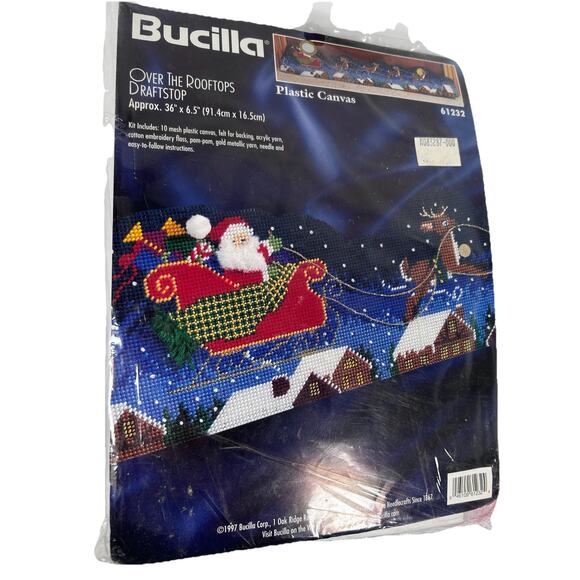 Bucilla Over The Rooftop Draftstop Plastic Canvas Kit Draft Stop Door 61233 VTG - Picture 1 of 4